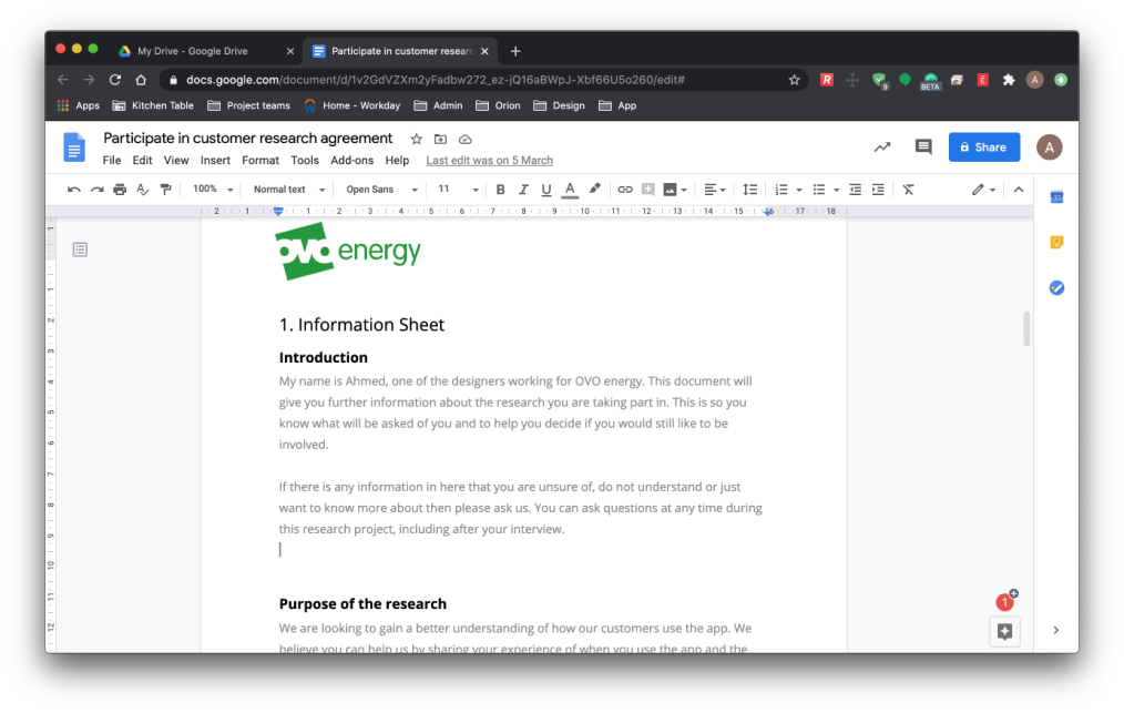 Participant agreement